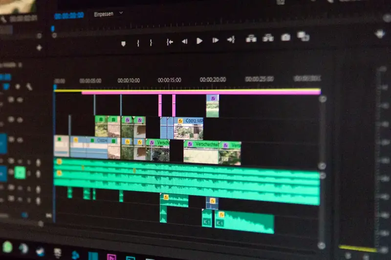 A video editing timeline with clips on a computer screen